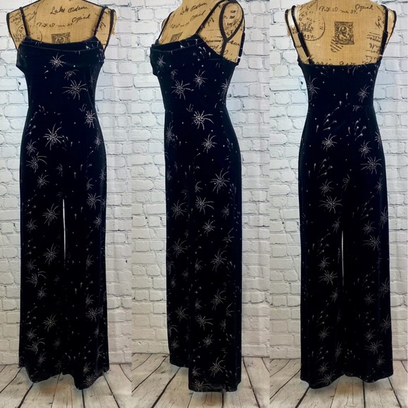 Cider Black Velvet Ruched Neck Sparkly Firework Jumpsuit - Picture 1 of 2